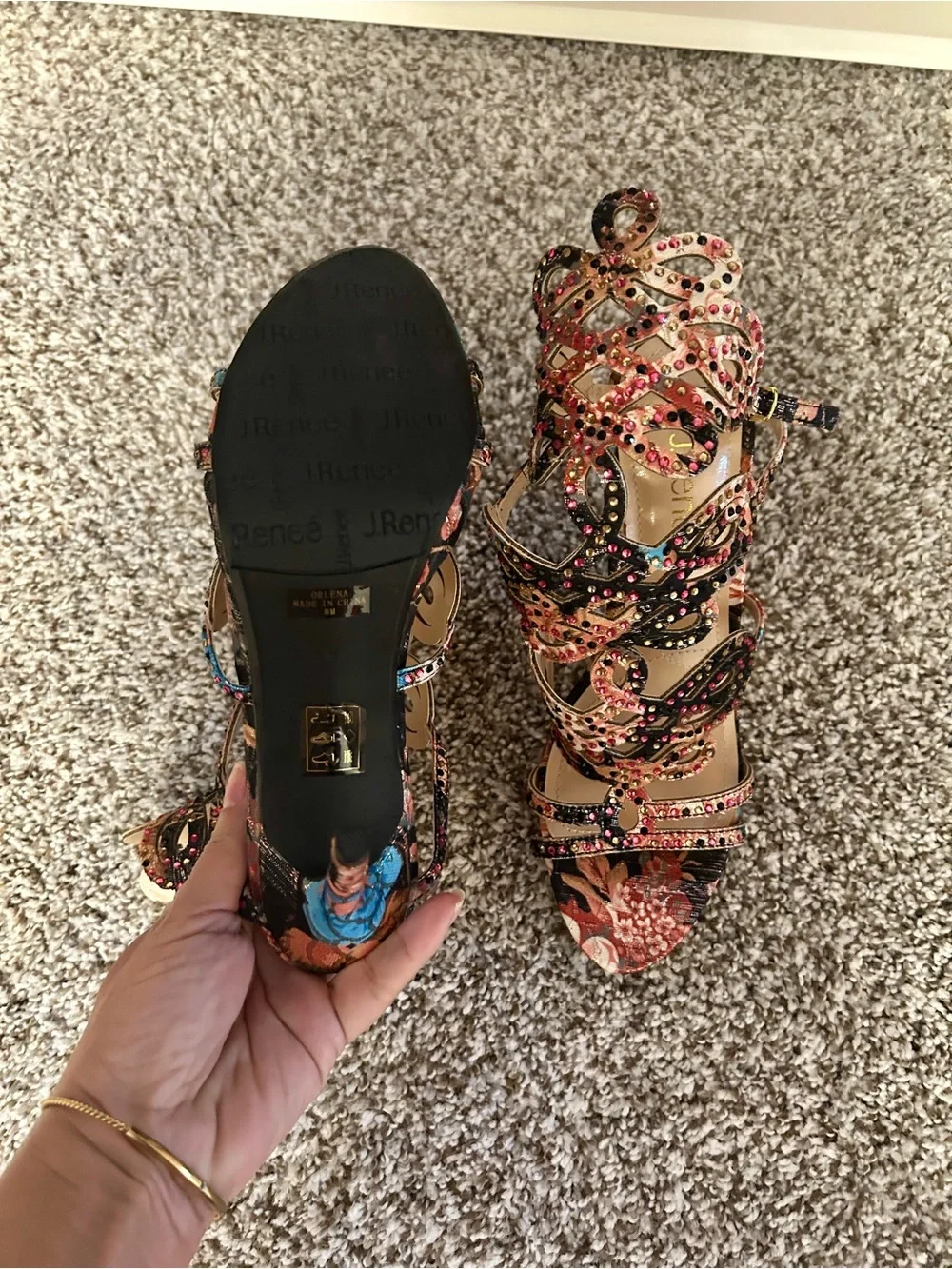 Multicolor Floral Rhinestone Lace-Up High Heels